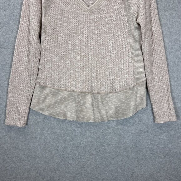 Eri + Ali Anthropologie Womens Small Beige Top Waffle Knit Long Sleeve Thermal - Picture 6 of 12